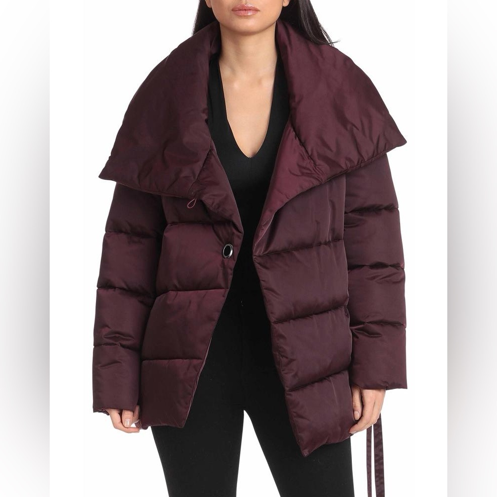 Avec Les Filles NWT Burgundy Red Asymmetrical Puffer Coat